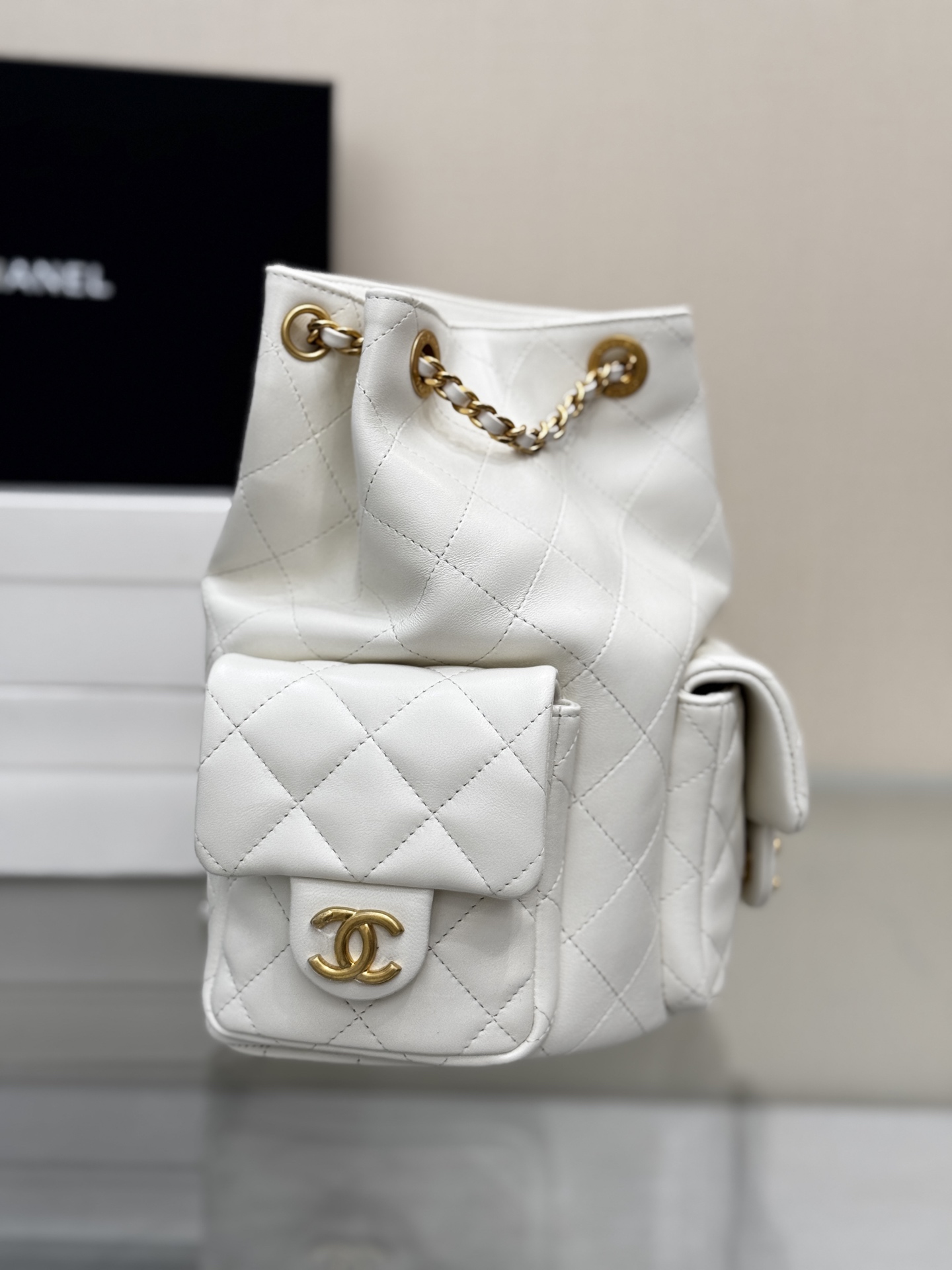 Drawstring Bucket Backpack（White） - Mocuir