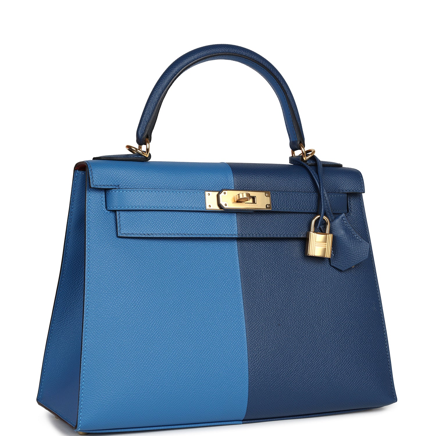 Kelly Sellier 28 Casaque Deep Bleu and Mykonos Epsom Gold Hardware