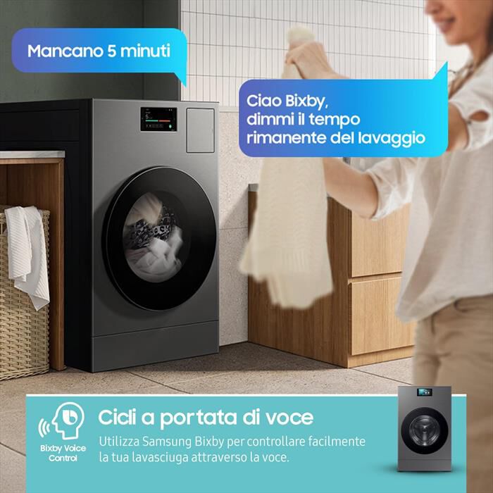 SAMSUNG - Lavasciuga WD18DB8995BZT2 18/11 Kg Classe A-Dark Silver Steel -oblò Nero