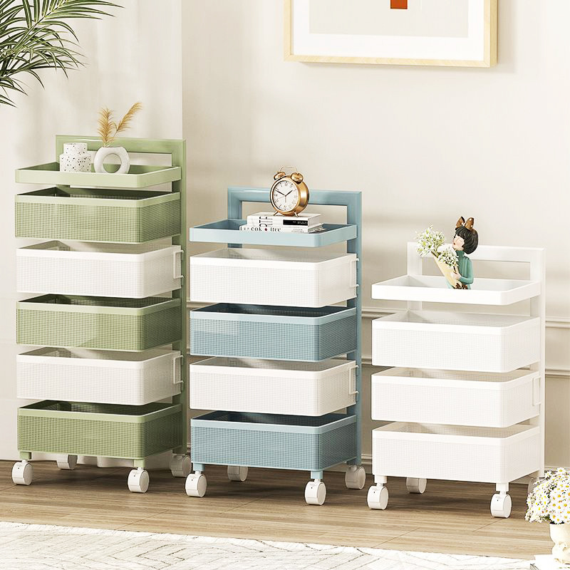 Drawer-Type Storage Cabinet Home Kitchen Storage Side Cabinet Bedroom Snack Rack with Wheels Bedside Mobile Rotating Storage Rack