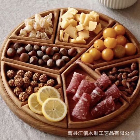 Solid wood nuts storage tray irregular snacks fruit decorative tray round cooked cheese tray