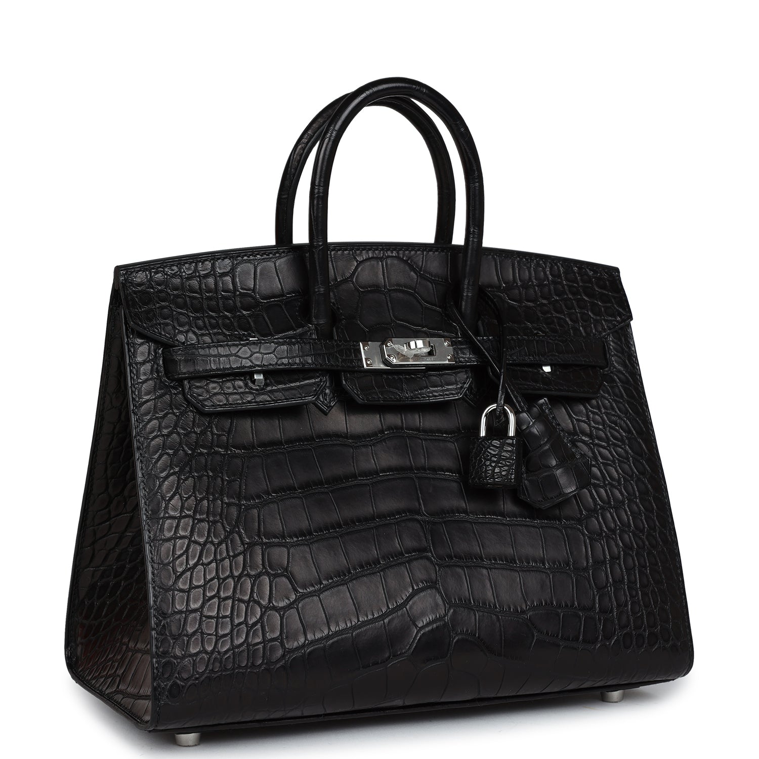 Birkin Sellier 25 Black Matte Alligator Palladium Hardware