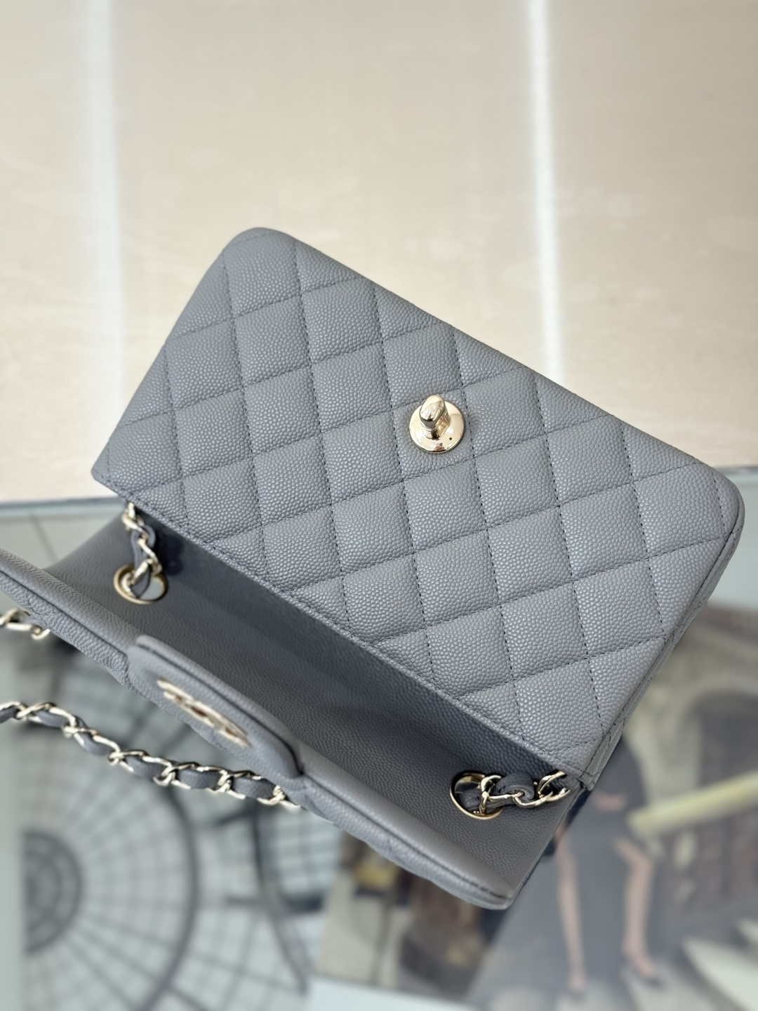 Mini Classic Flap Handbag（Light Gray-Blue） - Mocuir