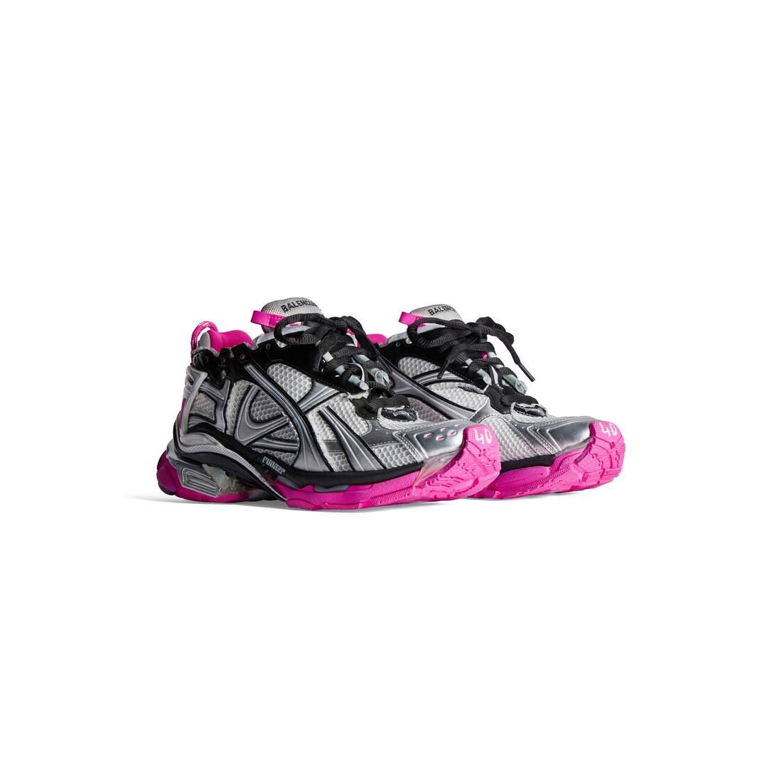 Womens Runner Sneaker in Silver/black/neon-pink