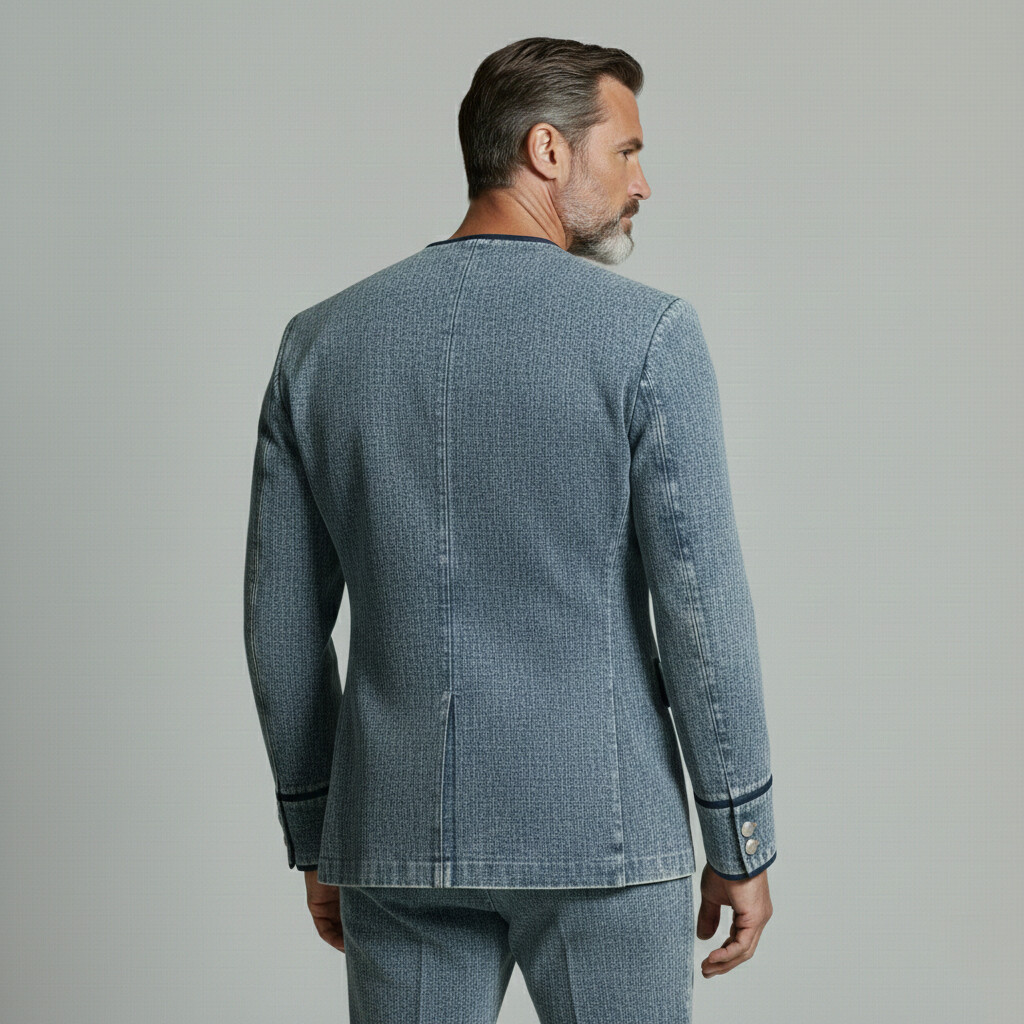 [Pre-Order] Men's Casual Washed Denim Contrast Binding Long Sleeve Single Breasted Jacket