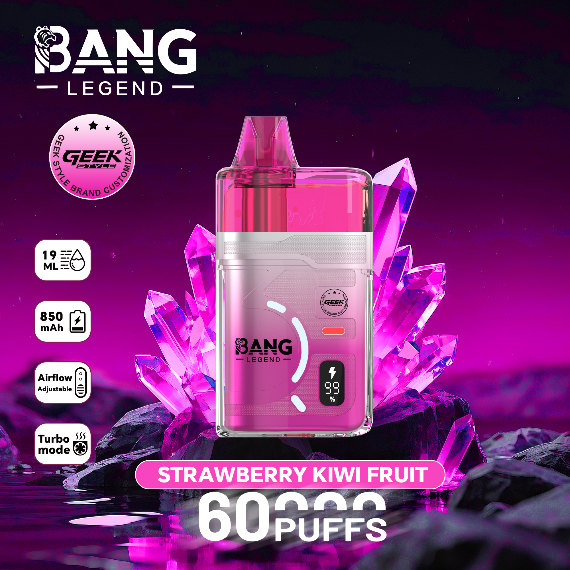 【New Arrive】Bang Legend Geek 60000 60K Puffs Airflow Adjustable & Turbo Mode Disposable Vape