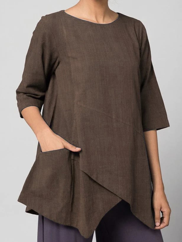 Cotton-Linen Irregular Hem Top