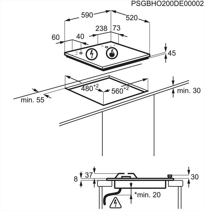 ELECTROLUX - Piano cottura a gas EGG64272M 0cm-Vetro specchiante