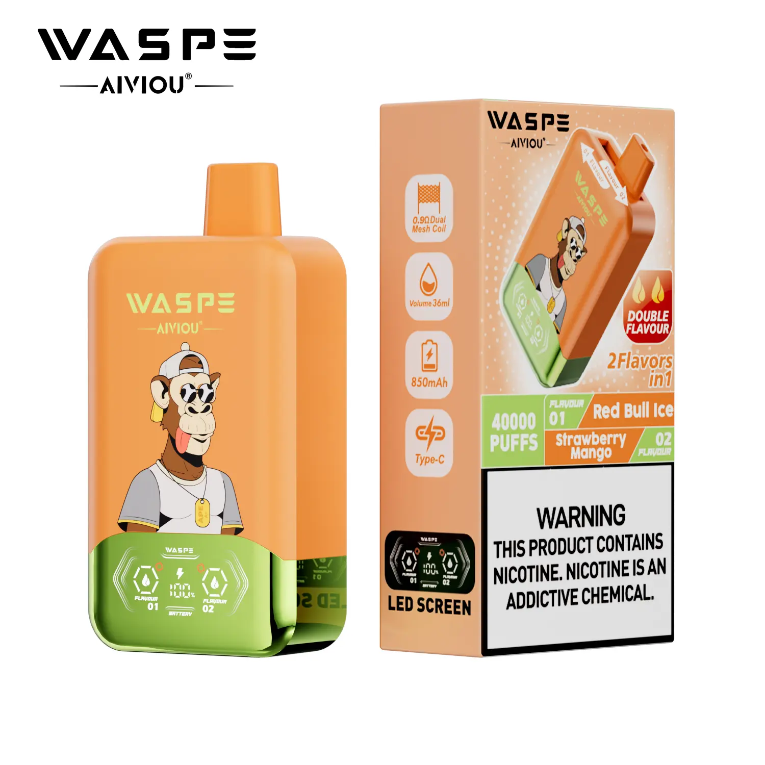（3 pieces）WASPE 40000 40K Puffs Double Taste LCD Display Disposable Vape