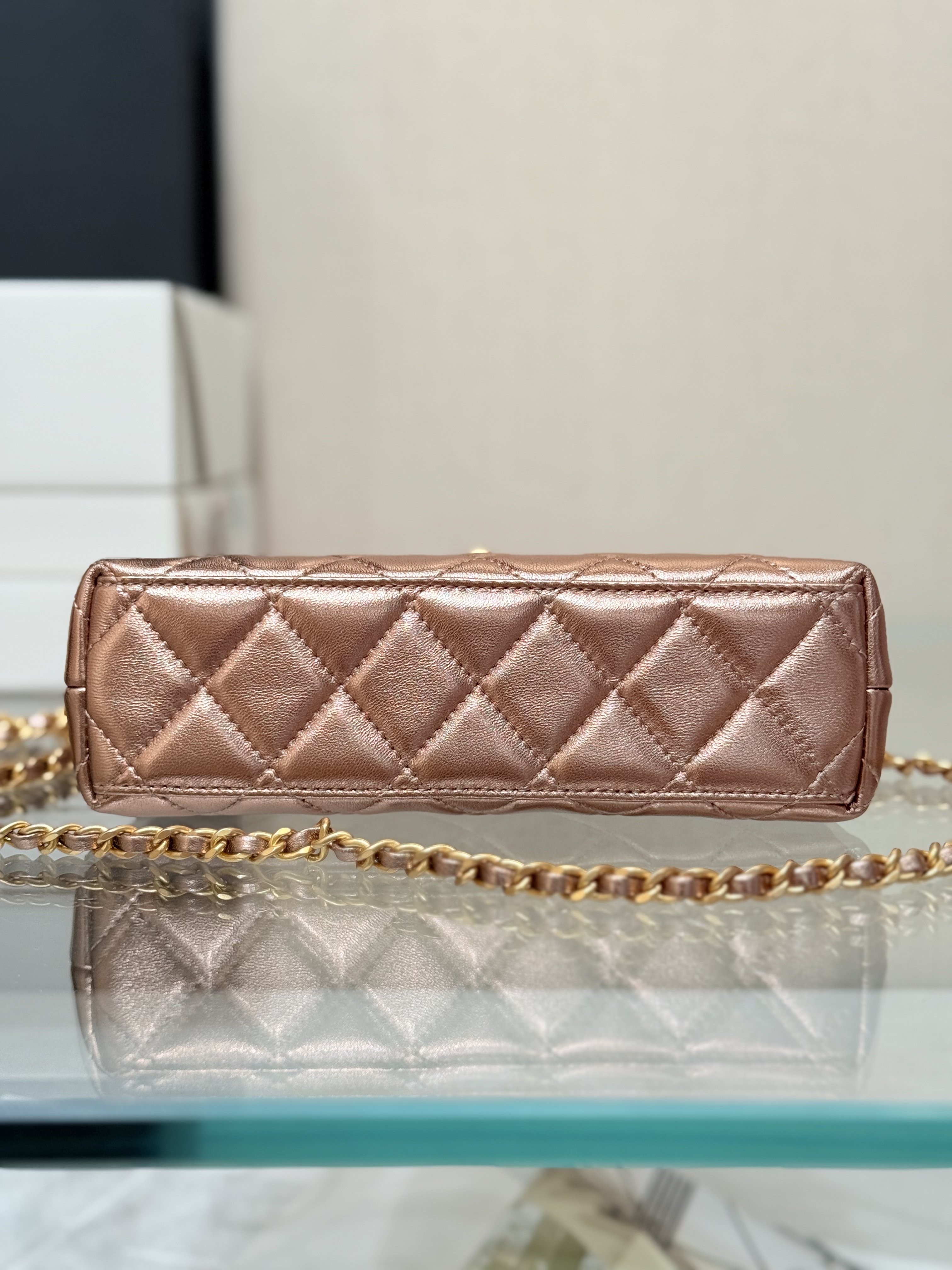 Mini Kelly Bag with Handle（Metallic Rose Gold ） - Mocuir