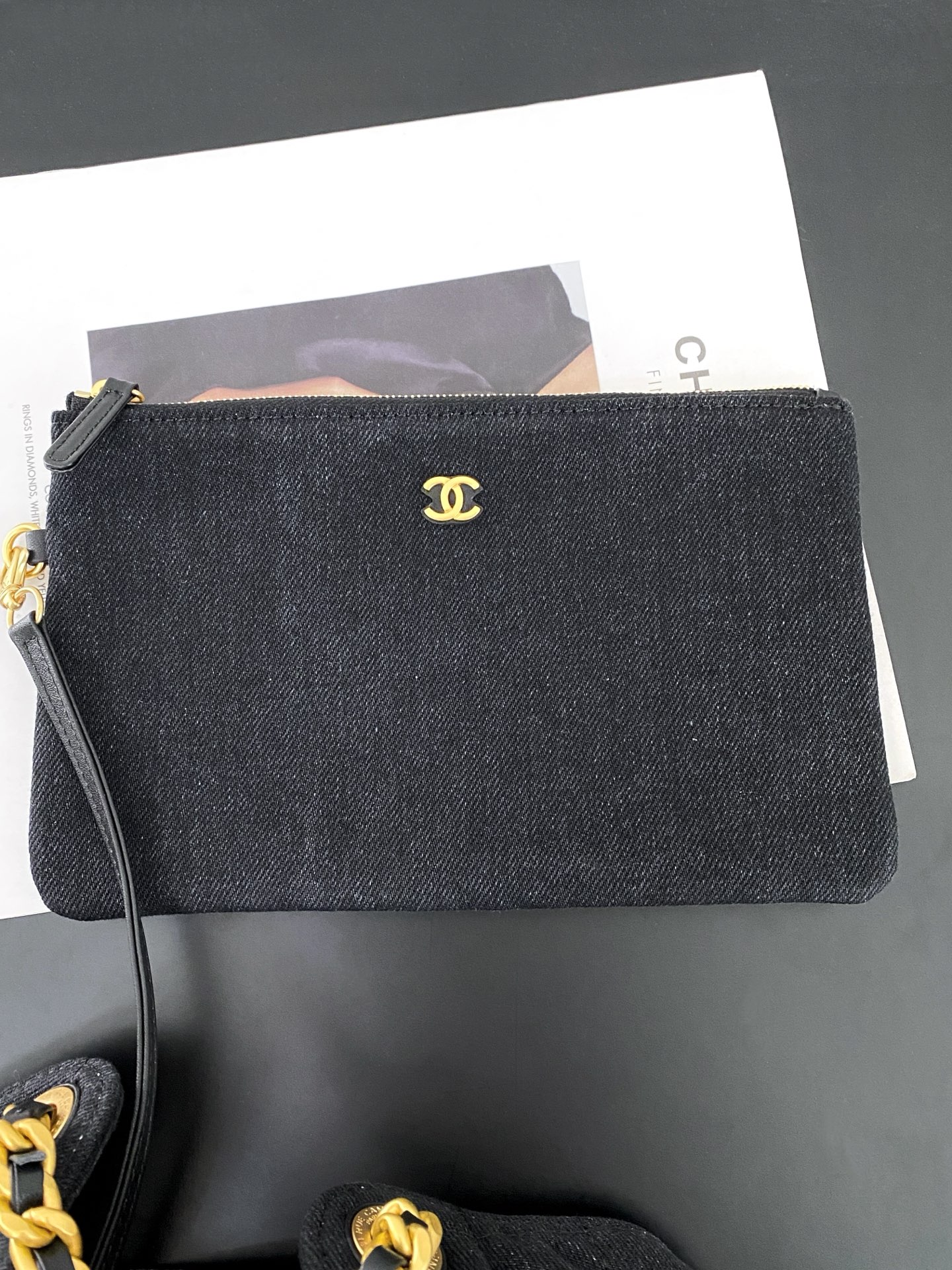 25C Small Hobo Bag in Black Washed Denim with Antique Gold Hardware (Model AS5293) - Mocuir