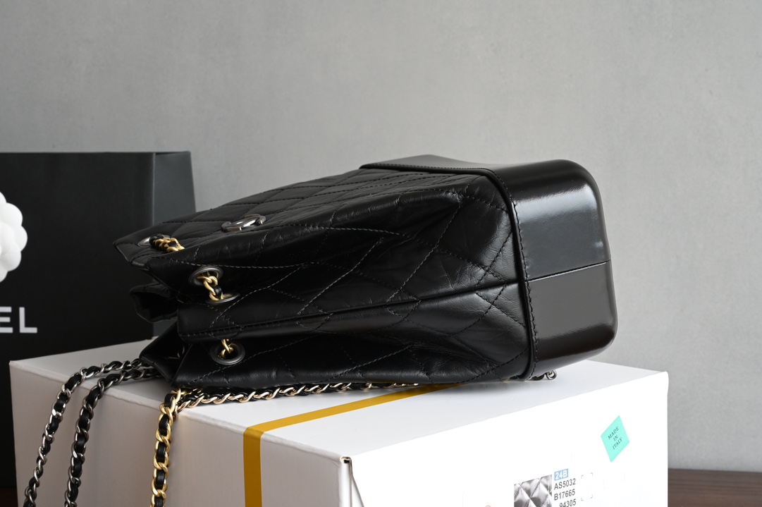 Gabrielle Backpack (Small) in Black Aged & Smooth Calfskin with Mixed Gold & Silver Hardware (Model A94485) - Mocuir