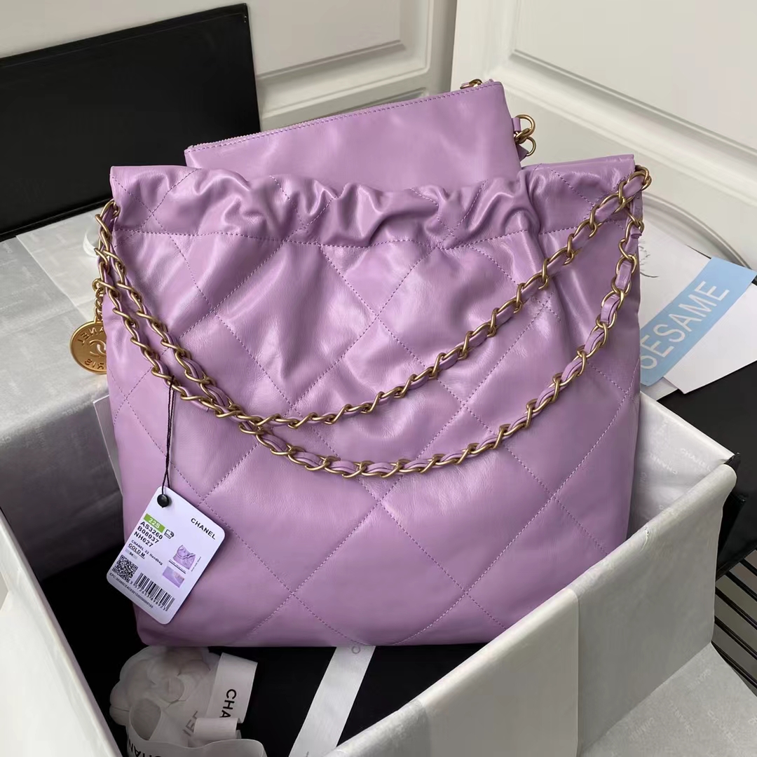 22 AS3260 Small Bag Purple Calfskin Gold Hardware
