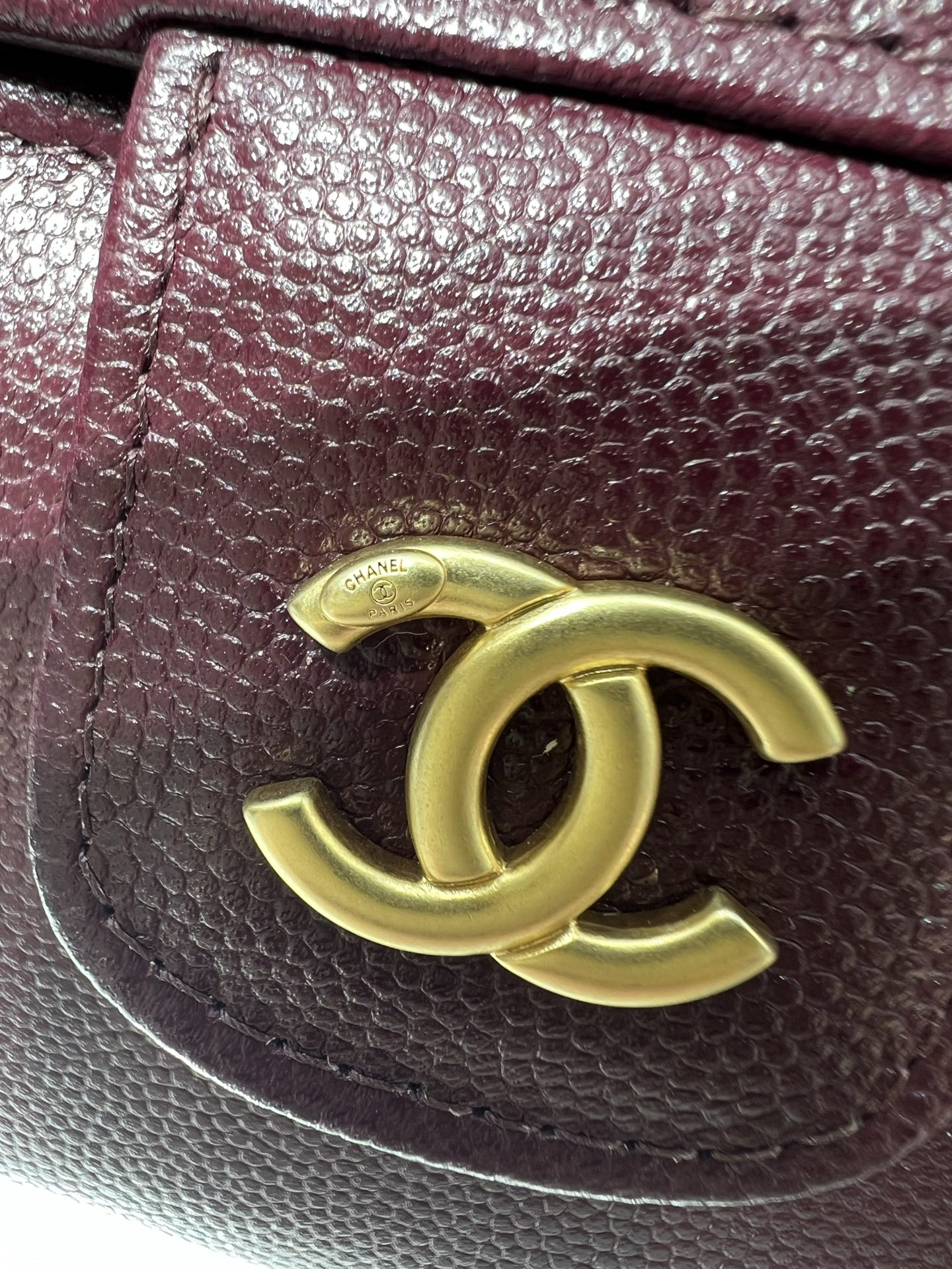 26P Preppy Coco Burgundy Quilted Caviar Leather Long Vanity Handbag with Gold-Tone Hardware - Mocuir