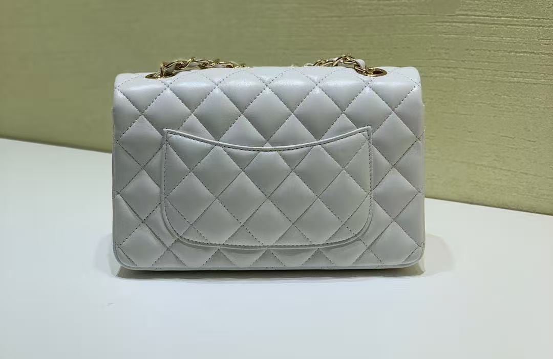 Classic Flap Mini Rectangular Bag (A35200) in White Lambskin with Gold-Tone Hardware, Timeless Classic Line - Mocuir