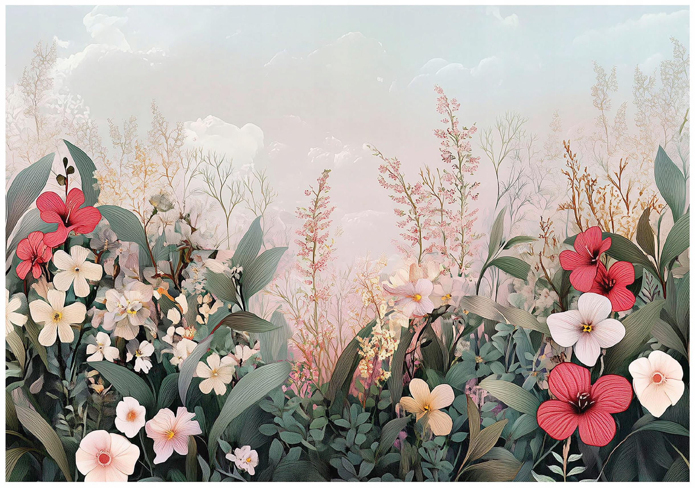 Wall mural with wildflowers and poppies for the bedroom or living room,