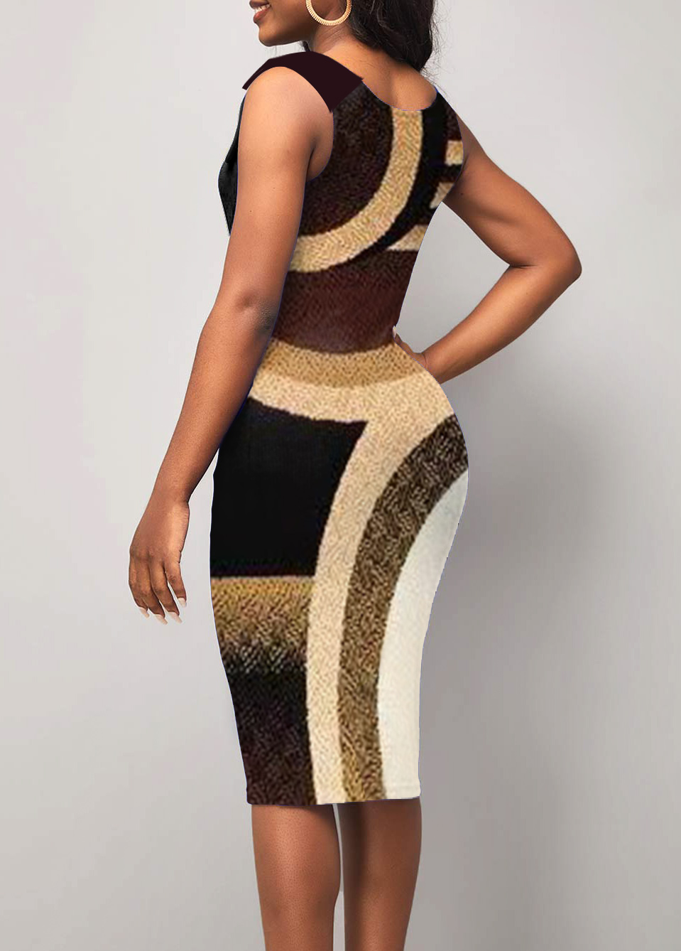 Sleeveless Printed V Neck Dress