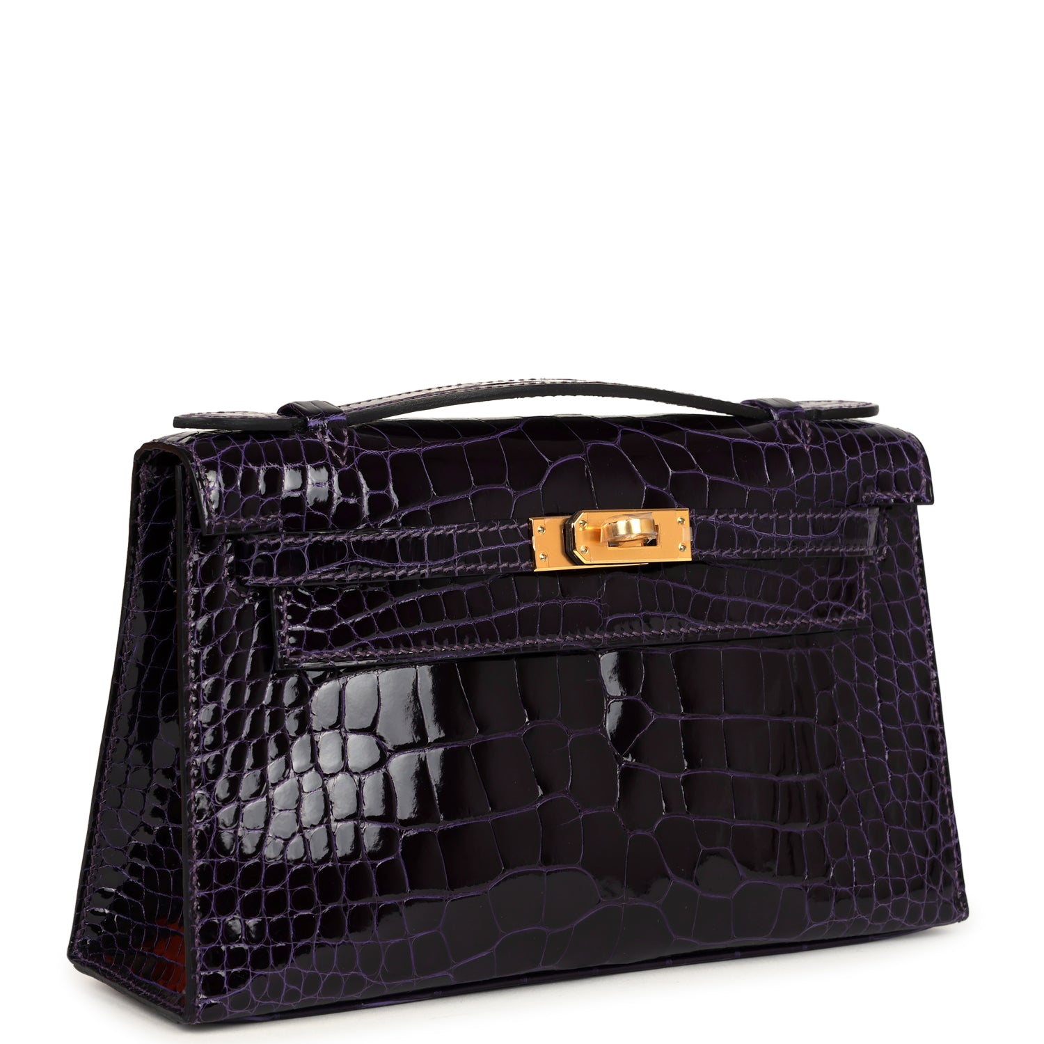 Kelly Pochette Amethyst Shiny Alligator Gold Hardware