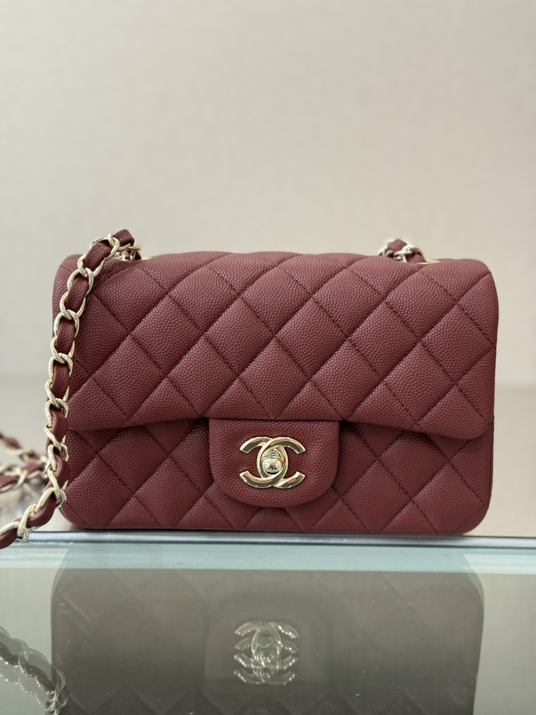 Mini Classic Flap Handbag（Wine Red） - Mocuir
