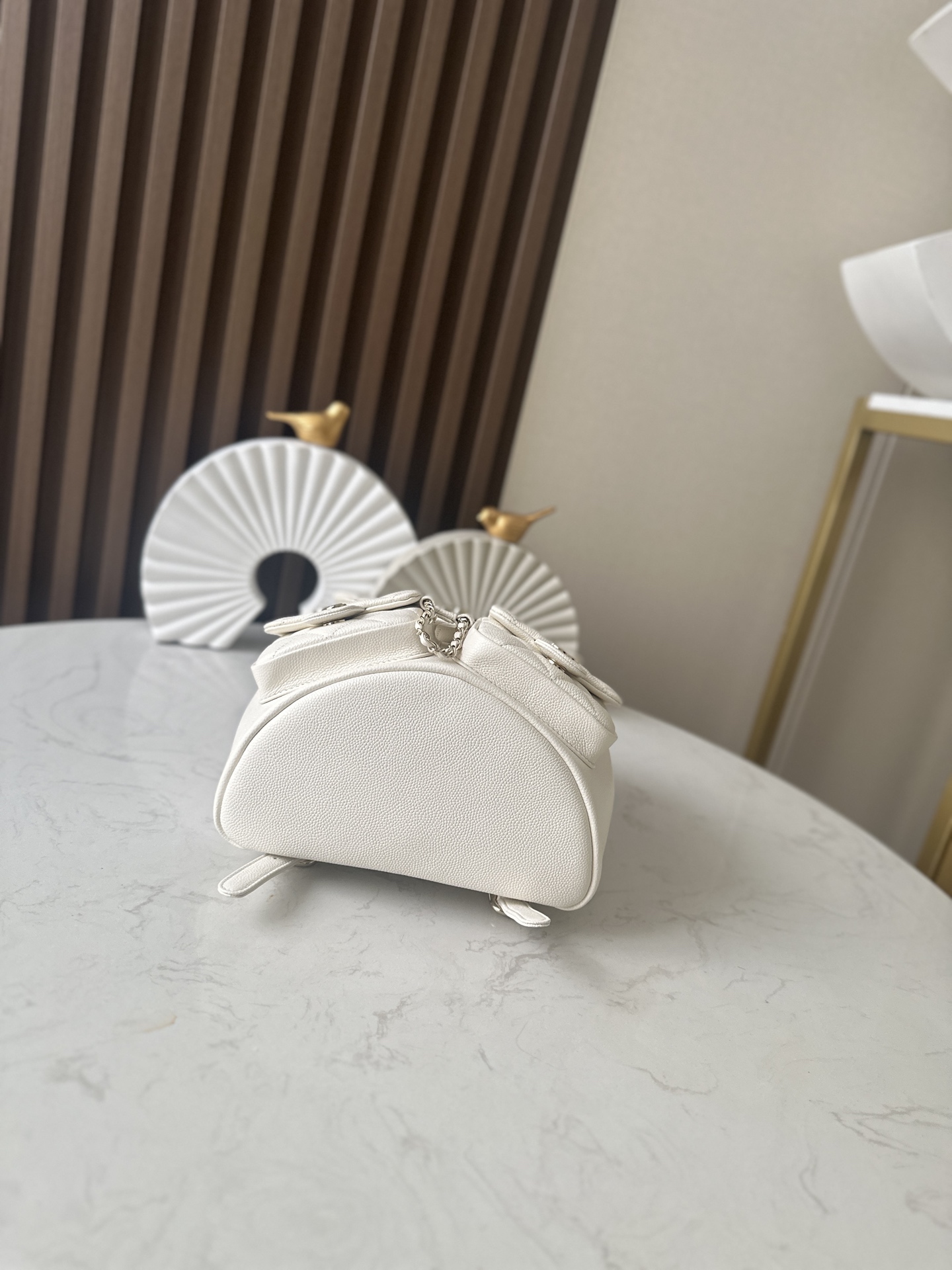 Classic Quilted Caviar Duma Backpack in White (Gold Hardware) - Mocuir