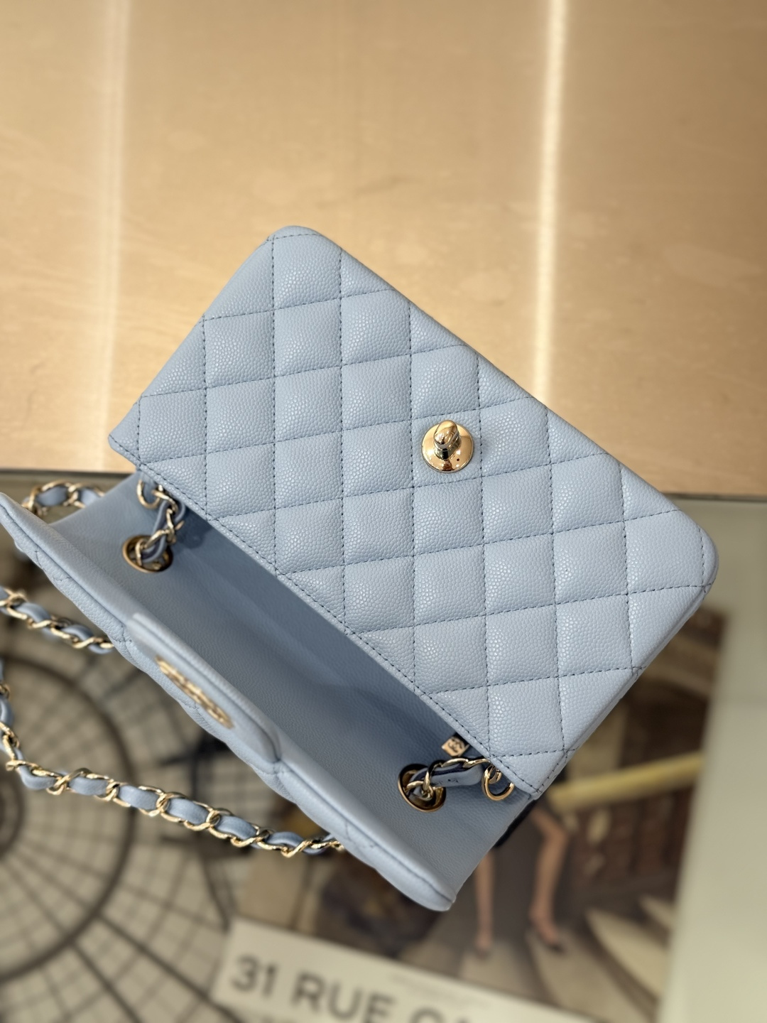 Mini Classic Flap Handbag（Creamy Blue） - Mocuir