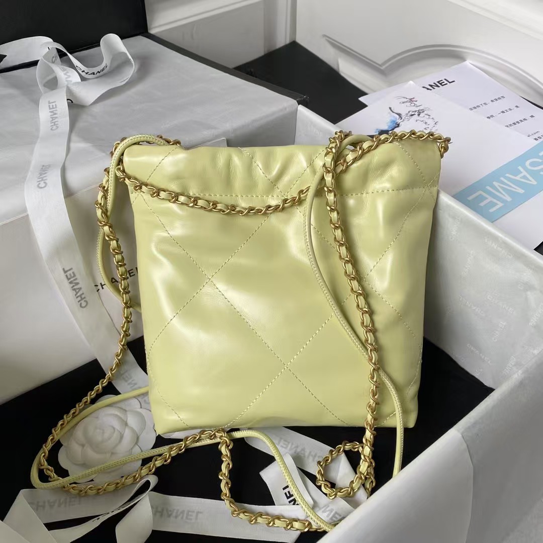 22 AS3980 Mini Tote Shiny Calfskin & Gold-Tone Metal Yellow