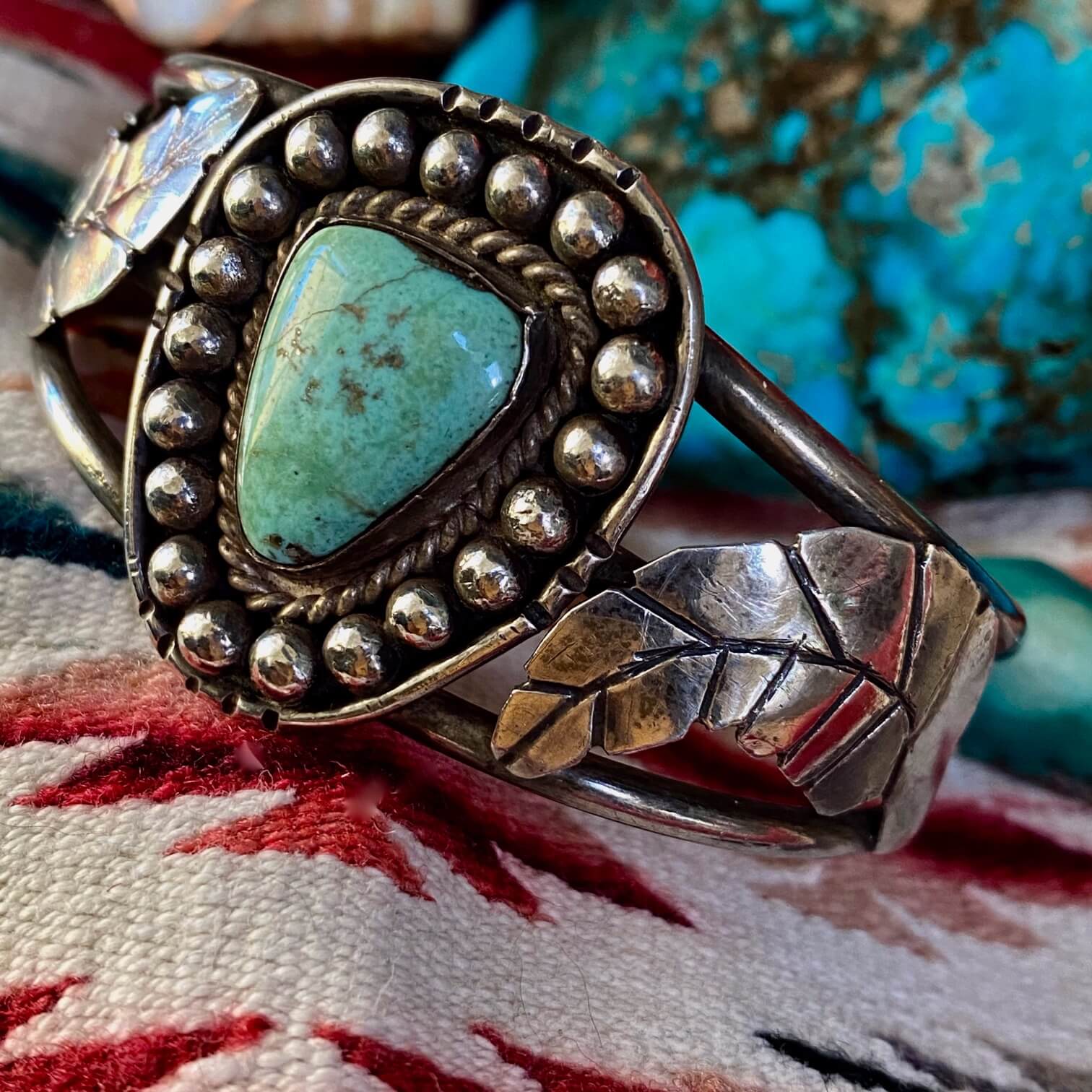 Vintage Navajo Raindrop Bracelet with Genuine Mint Green Turquoise