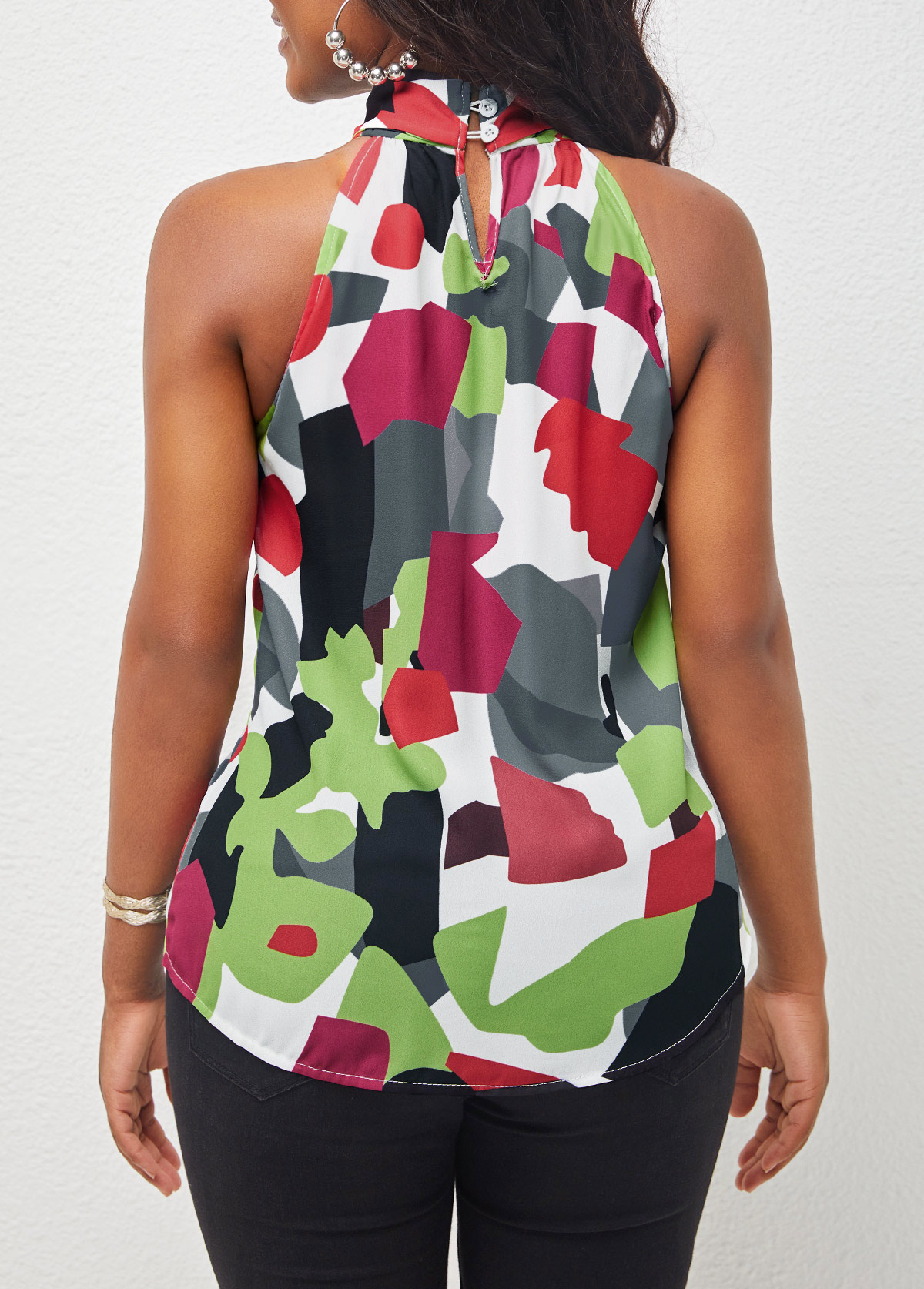Pre-Order!                            Geometric Print Multi Color Halter Tank Top