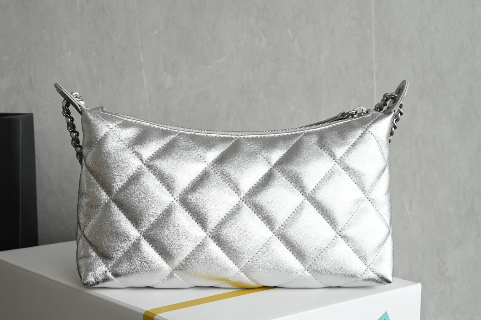 25C Hobo Bag in Silver Metallic Quilted Lambskin with Silver-Tone Hardware (Model AP4386) - Mocuir