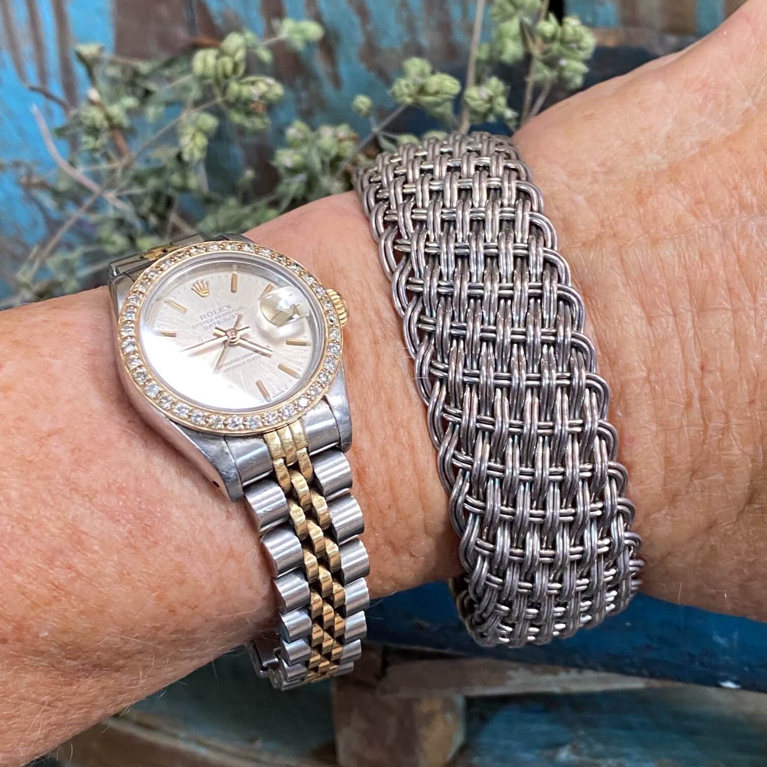 Vintage Woven Sterling Silver Wide Cuff Bracelet