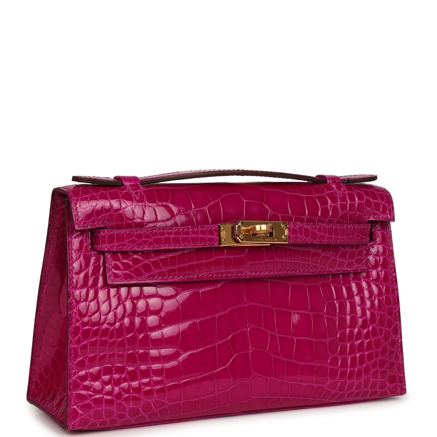 Kelly Pochette Rose Scheherazade Shiny Alligator Gold Hardware