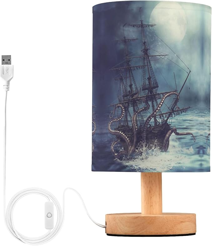 TWINKLETALE Table Lamp Octopus Pirate Ship Sea Monster Tentacle Sailboat Night Ocean Wave Nightstand Lamp