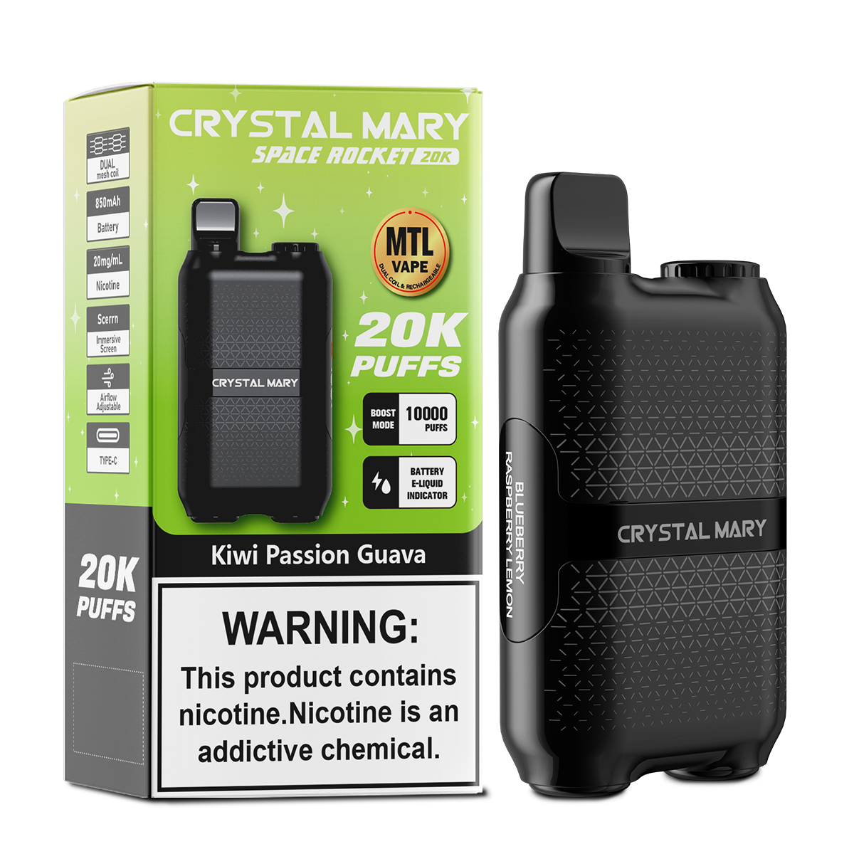 （3 pieces）CRYSTAL MARY 20000 20K Puffs Vape Dual Mesh LED Display Disposable Vape EU Warehouse