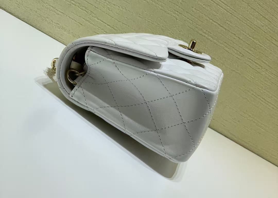 Classic Flap Mini Rectangular Bag (A35200) in White Lambskin with Gold-Tone Hardware, Timeless Classic Line - Mocuir