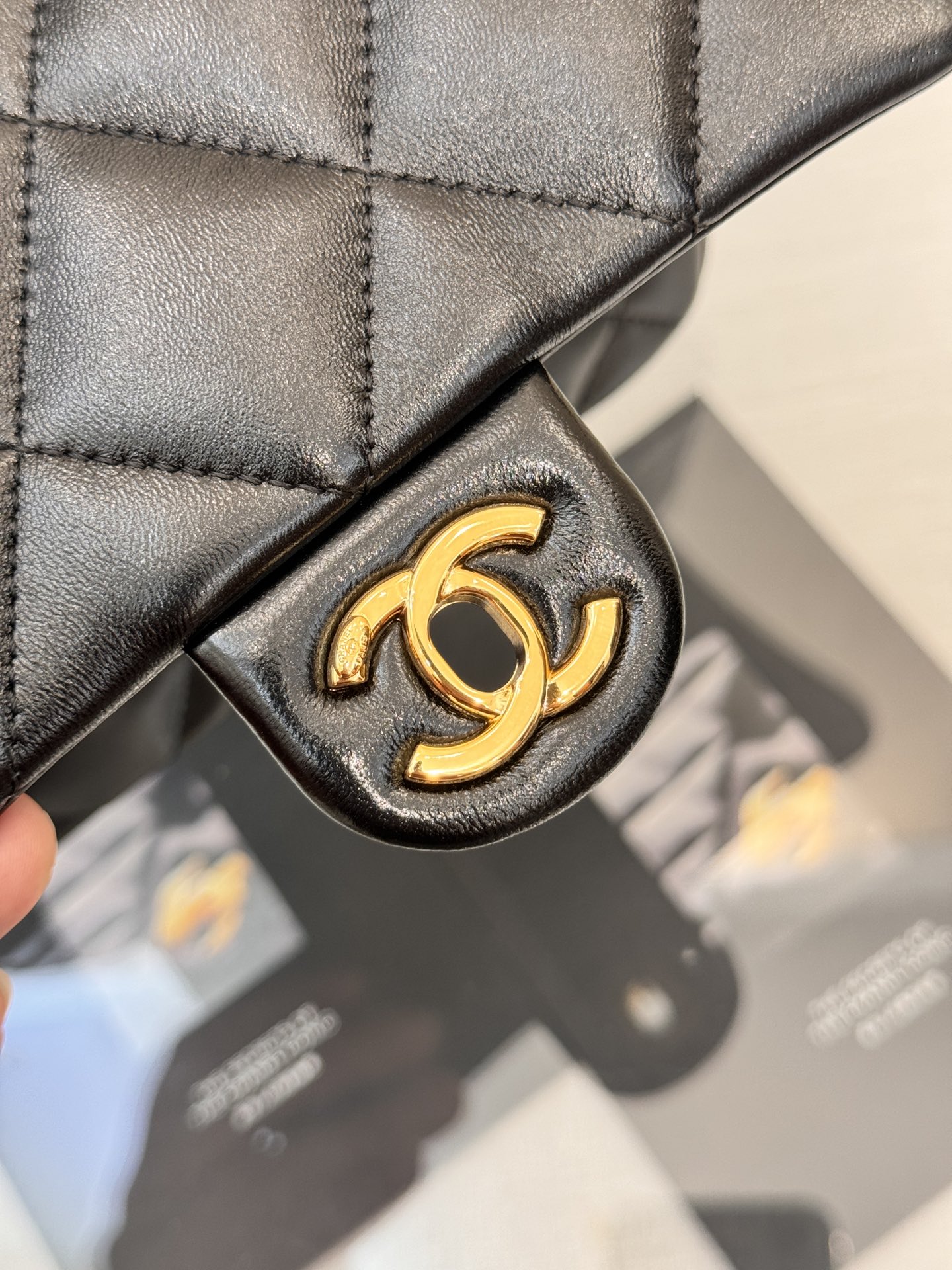 24B Classic Flap Mini with Twist Handle in Black Waxed Lambskin with Gold-Tone Hardware (Model AS5166) - Mocuir