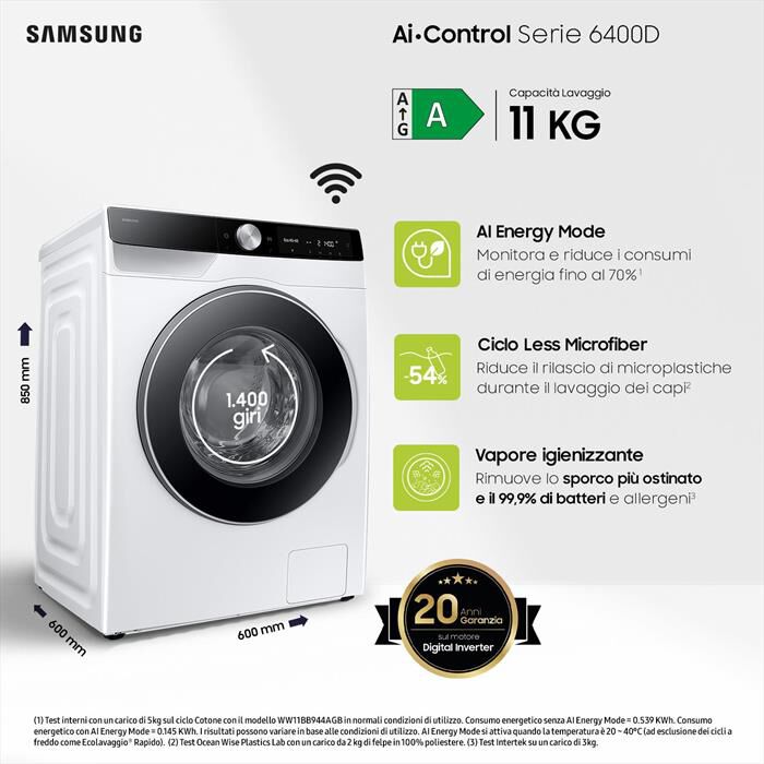 SAMSUNG - Lavatrice WW11DG6B25LKU3 11 Kg Classe A-bianco