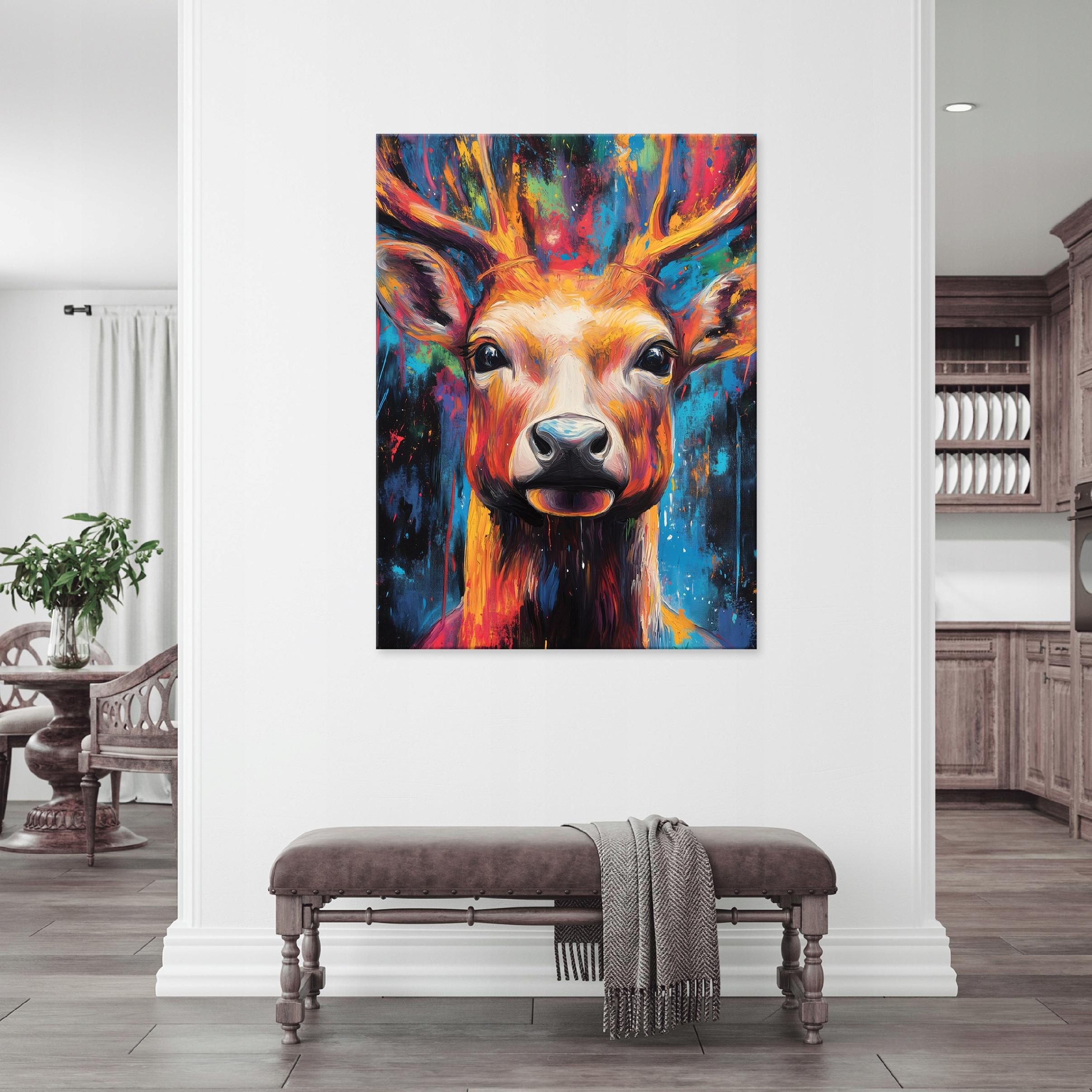 Abstract deer painting, colorful, for bedroom, living room, kitchen, on canvas, 40x30