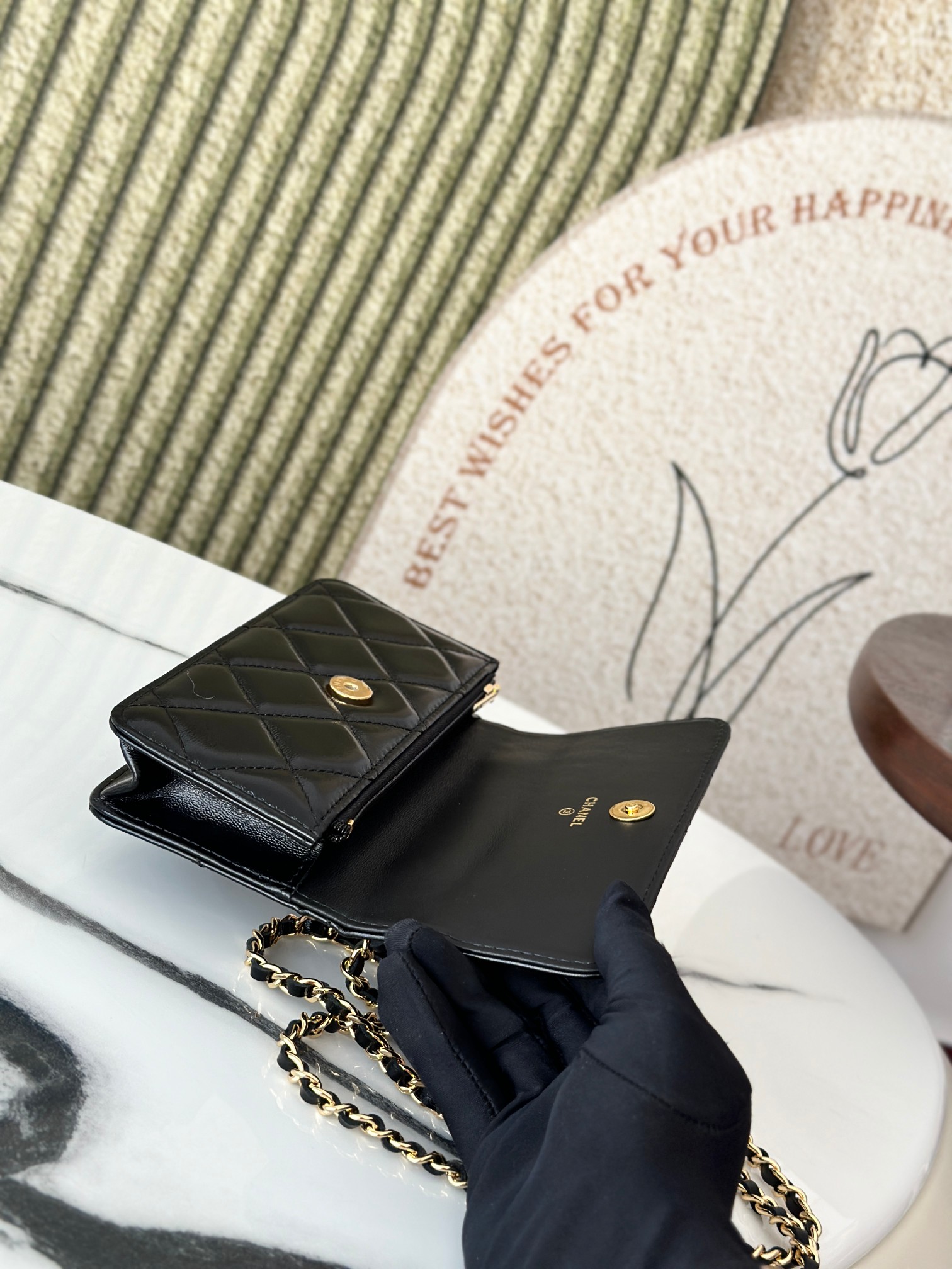 Black Shiny Calfskin Mini Flap Bag with Chain Handle (Model AP3656) - Mocuir