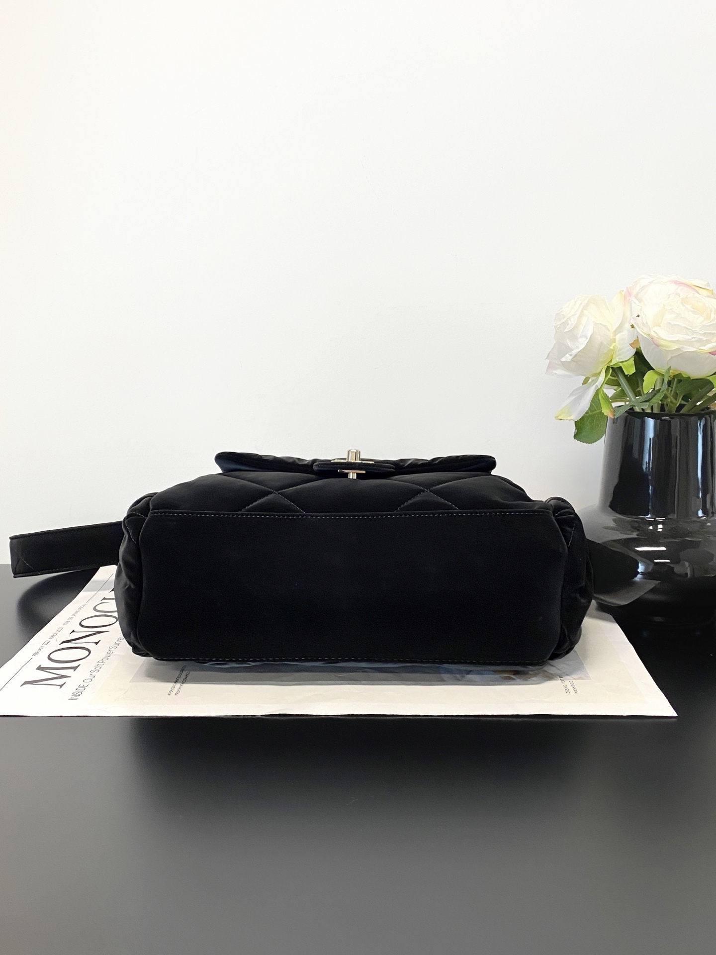 25N Ski Collection Hobo Bag in Black Technical Suede Nylon with Gold Hardware (Model AM7140) - Mocuir