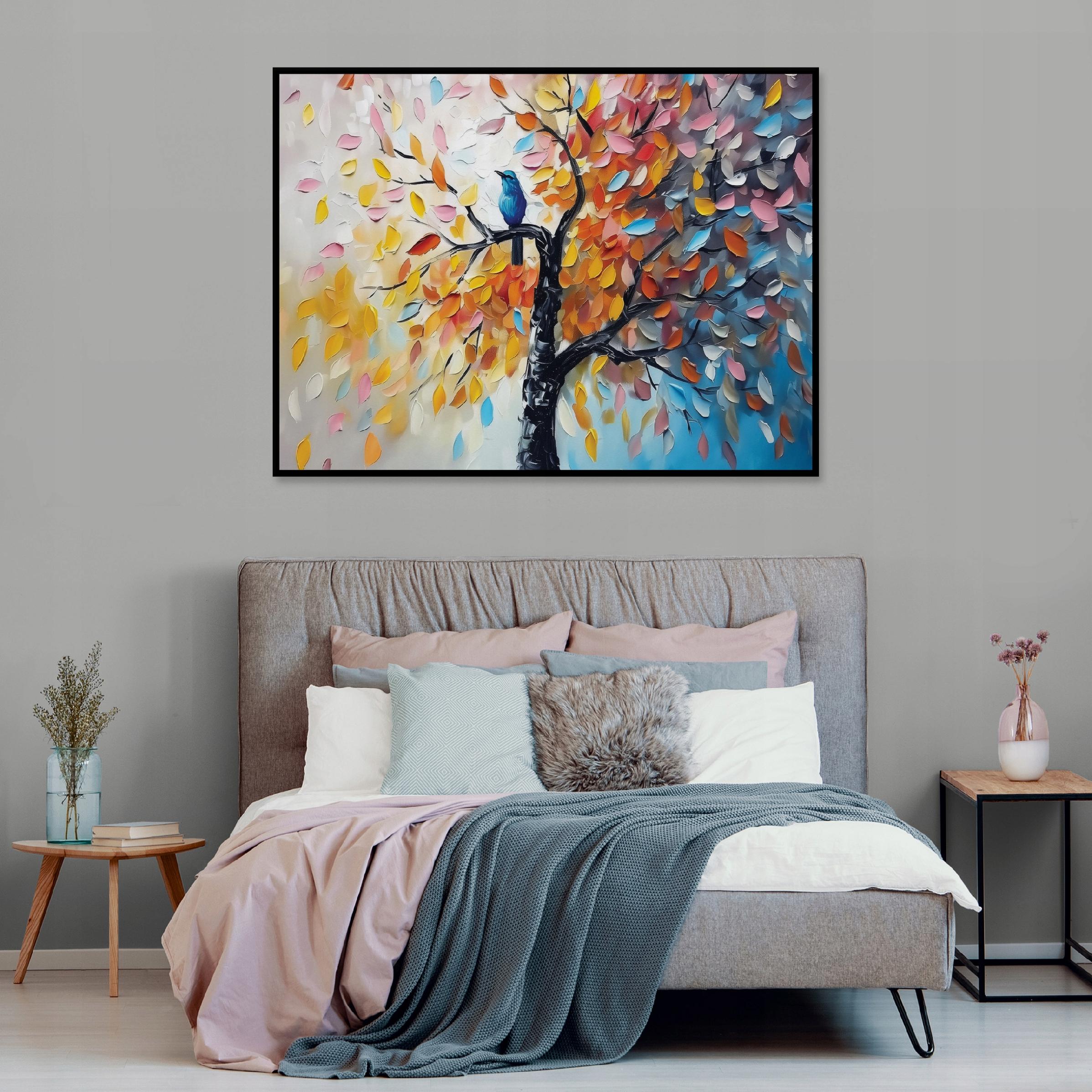 Black-framed canvas painting: tree, abstract, living room, bedroom, 60x40
