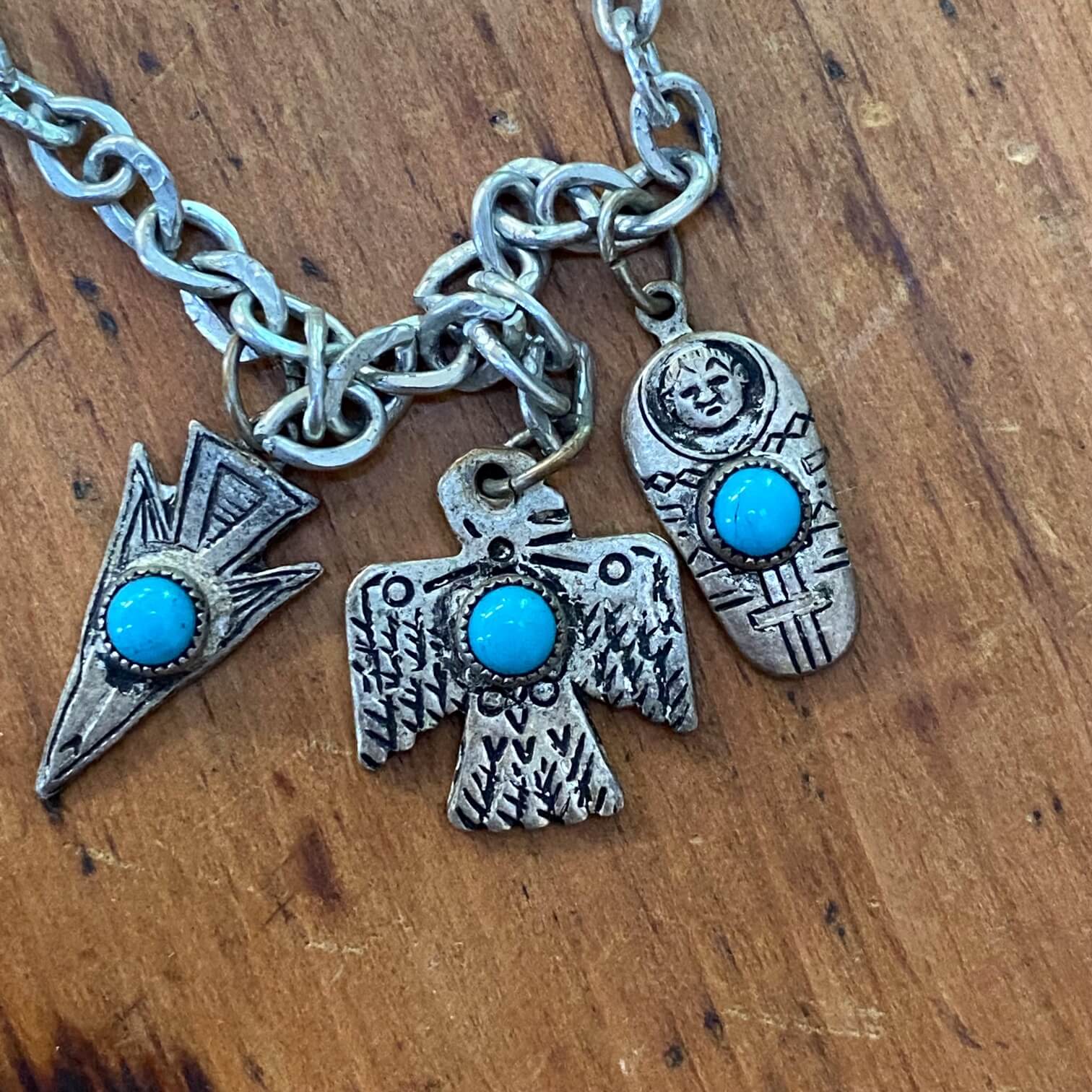 Vintage Silver Over Copper Indian Tourist Charm Bracelet