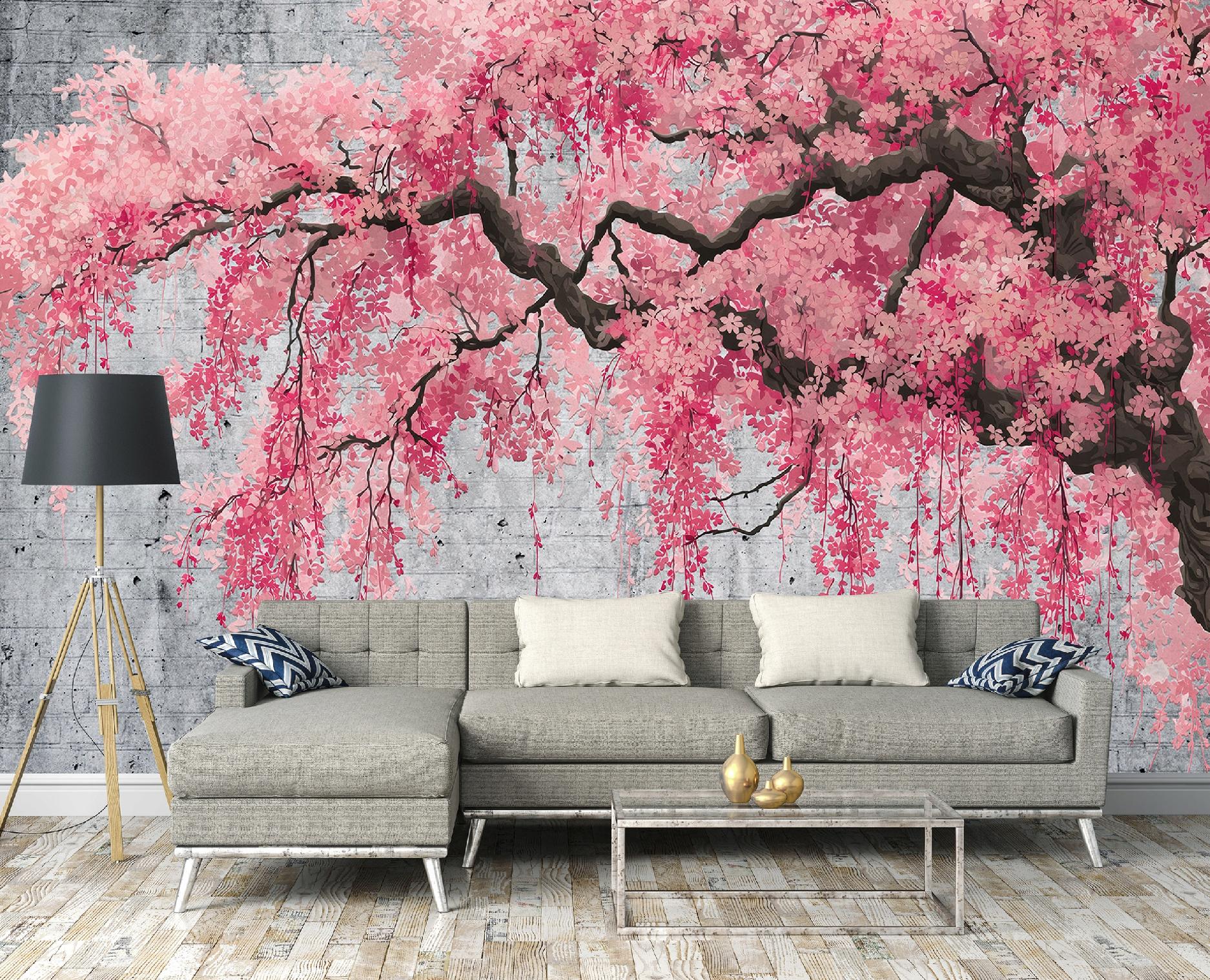 Concrete tree abstract wall mural for bedroom or living room, non-woven wallpaper,