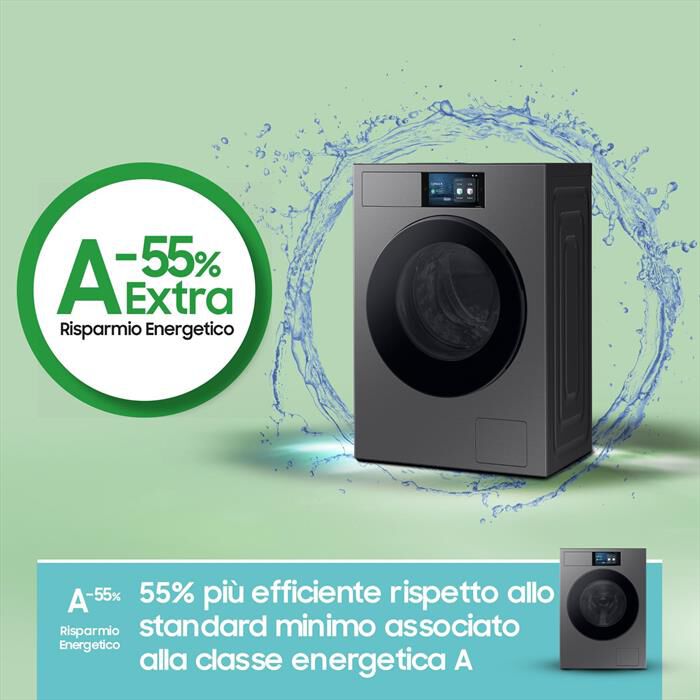 SAMSUNG - Lavatrice WF90F09C4SU3 9KG Classe A-Dark Silver Steel - oblò Nero