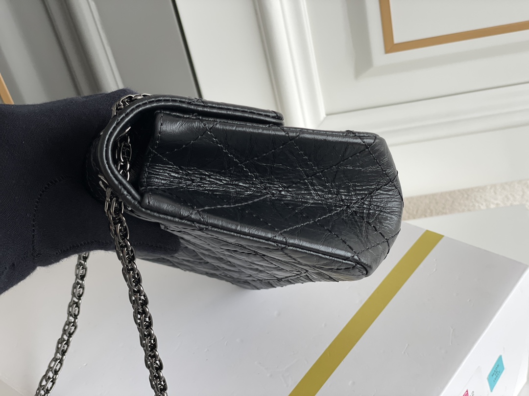 2.55 Reissue 225 Flap Bag in Black Aged Calfskin with Ruthenium Hardware (Model A01112) - Mocuir