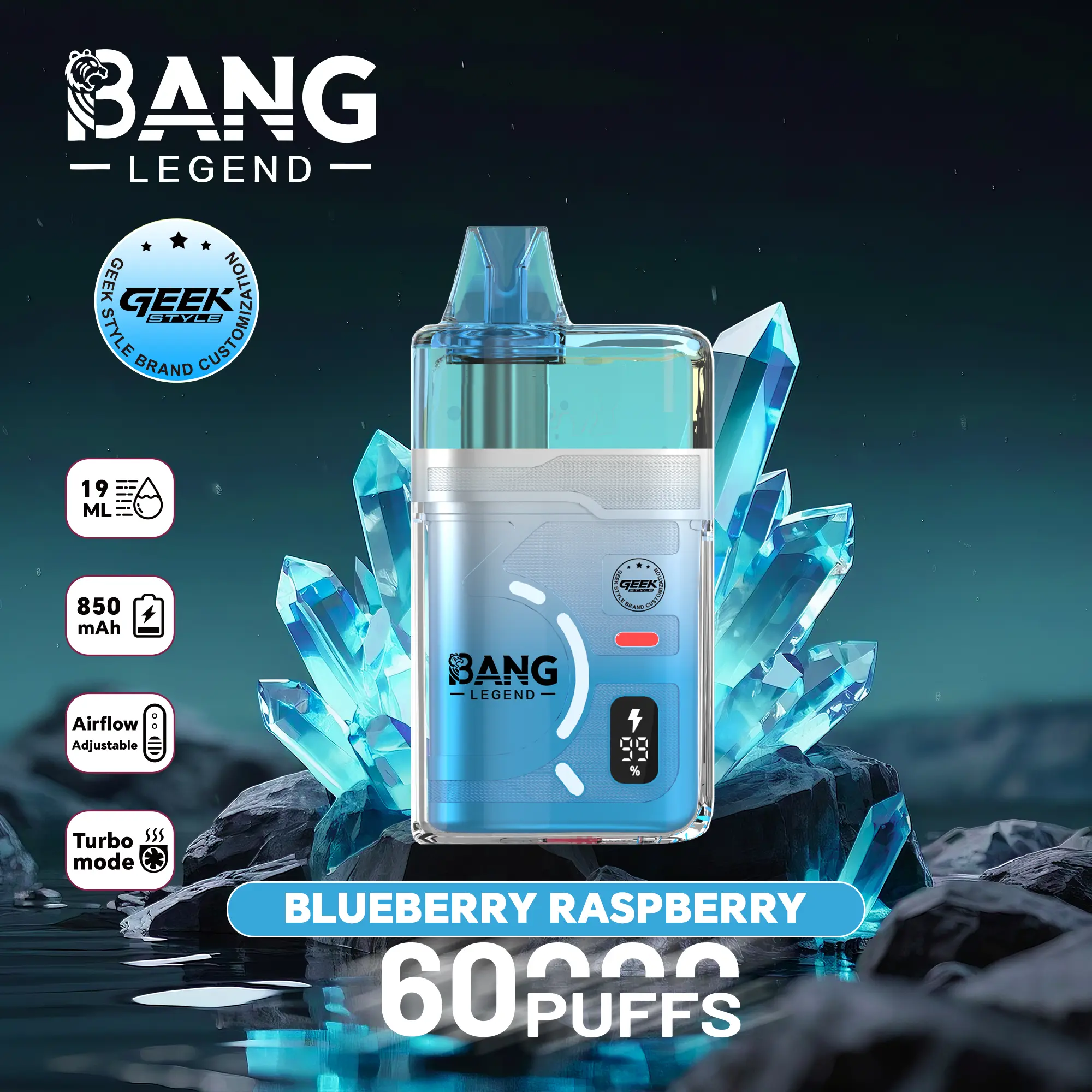 【New Arrive】Bang Legend Geek 60000 60K Puffs Airflow Adjustable & Turbo Mode Disposable Vape