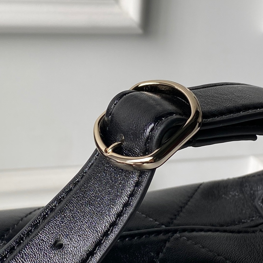 26P Hobo Bag in Black Shiny Lambskin with Light Gold-Tone Hardware - Mocuir