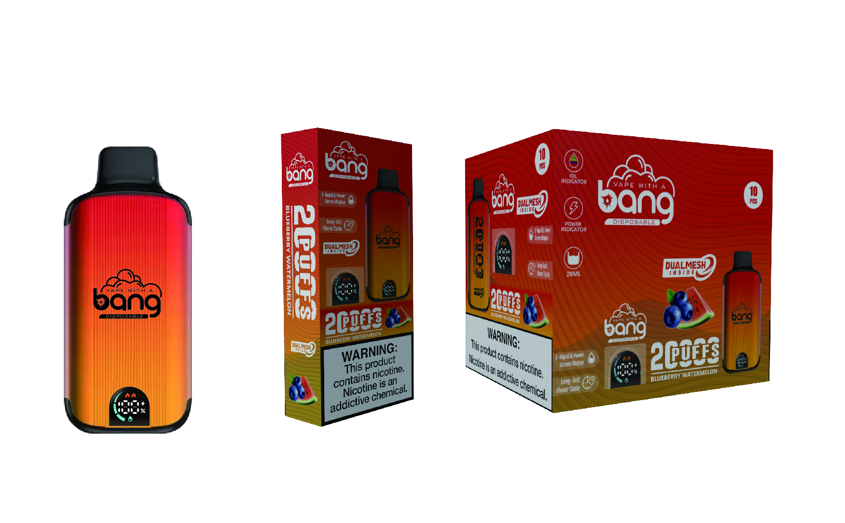 （3 pieces）Bang 20000 Puffs New Product LED Display Disposable Vape