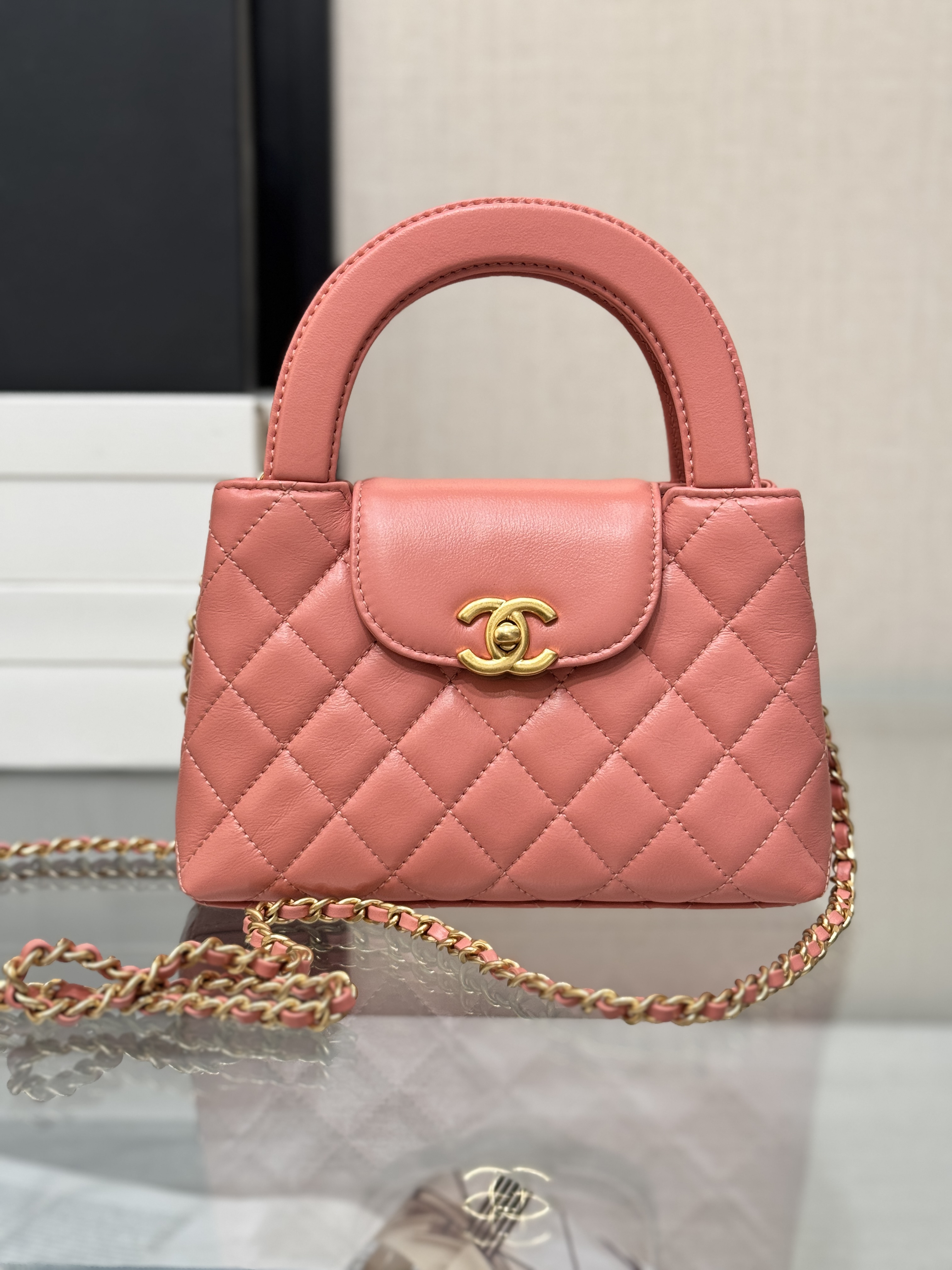 Mini Kelly Bag with Handle（Coral Pink ） - Mocuir