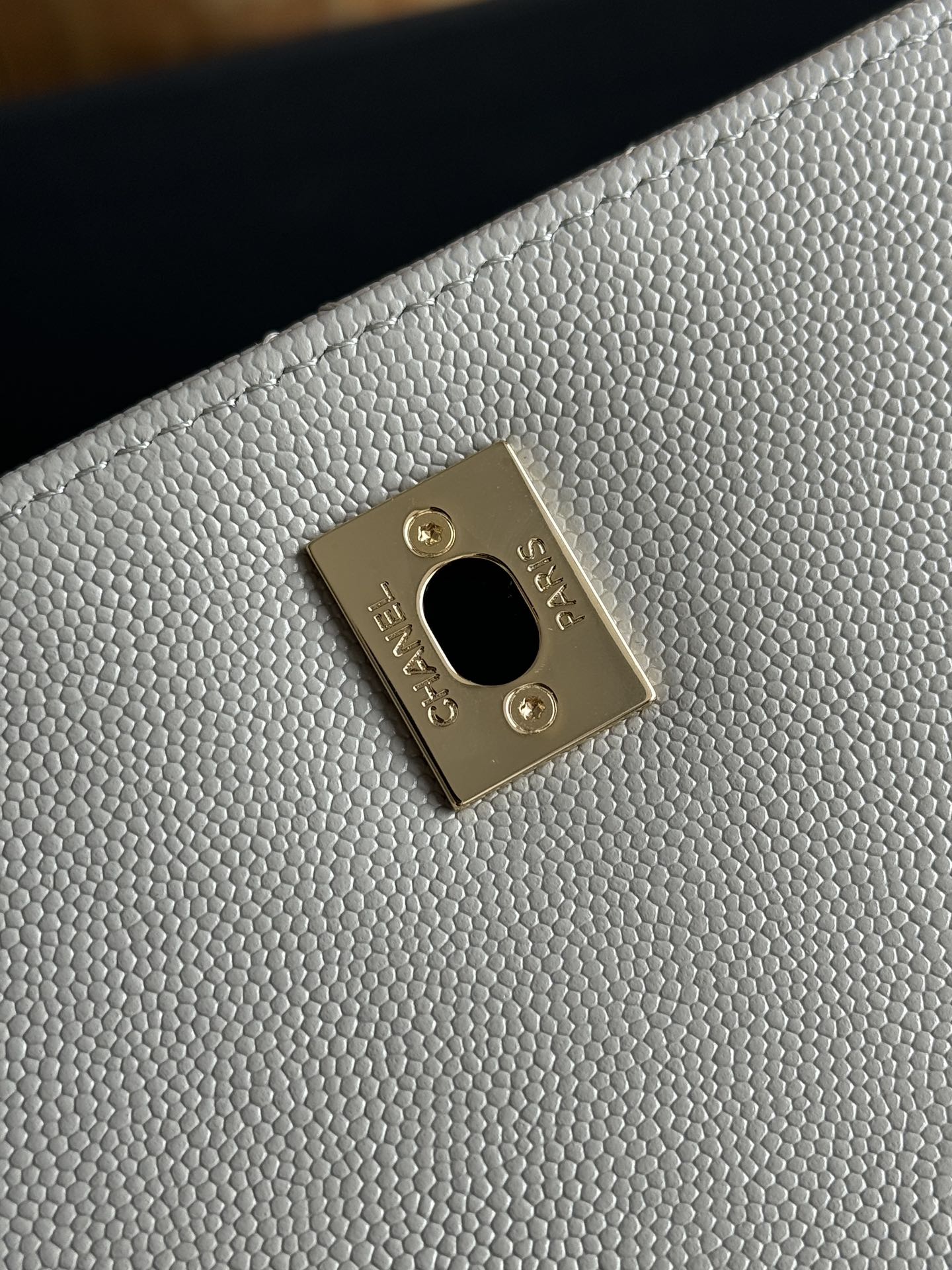 Small Coco Handle Flap Bag in Light Grey Quilted Caviar Leather with Light Gold-Tone Hardware - Mocuir