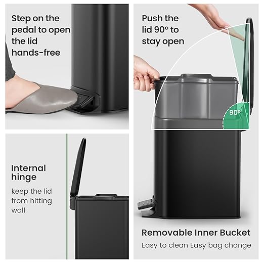 SMARTTOSS Small Bathroom Trash Can with Lid Soft Close